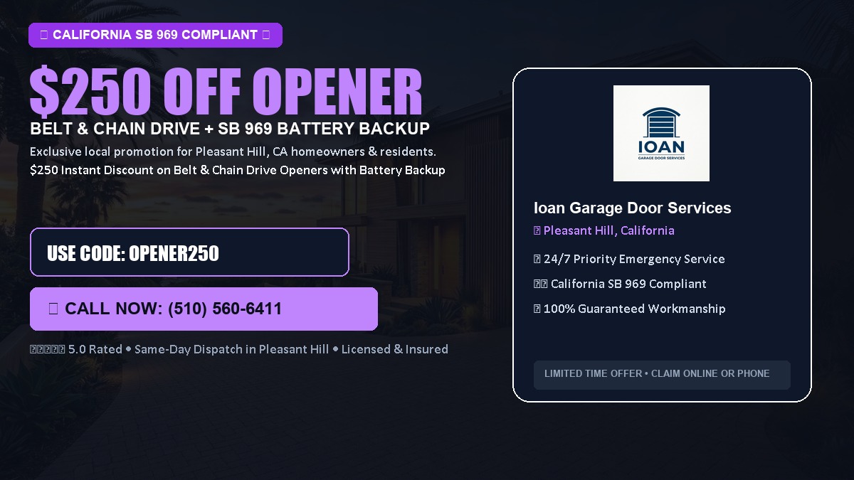 $250 OFF Smart Garage Door Opener Installation (Belt & Chain Drive with California SB 969 Battery Backup) in Pleasant Hill, CA