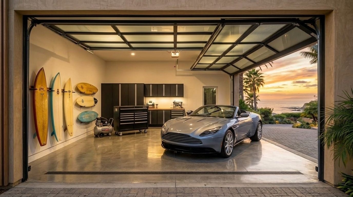Ioan Garage Door Services Interior View of Custom Garage Door Overhead and Workshop